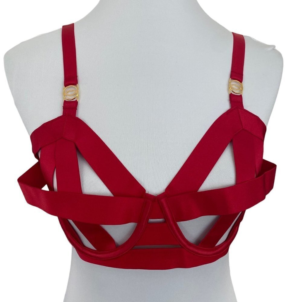 Victoria's Secret VERY SEXY Strappy Demi Bra Red Bandage Open Cage Cup 36D 36DD